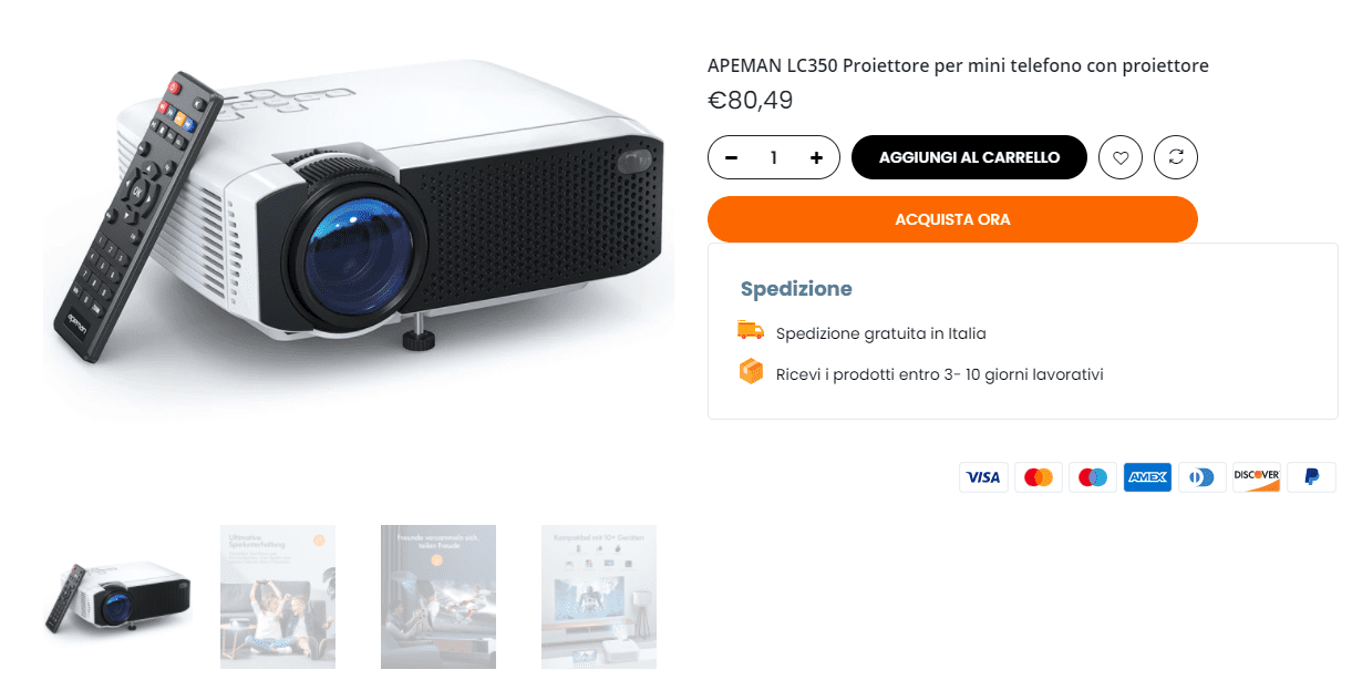 recensione proiettore apeman lc350