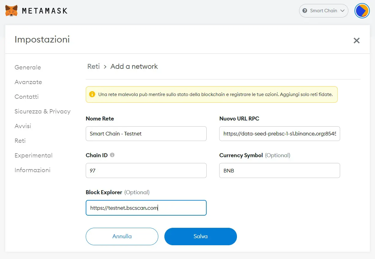 rete-binance-metamask